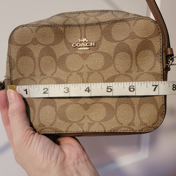 COACH Mini Camera Bag In Signature Canvas Khaki Saddle - Picture 11 of 16